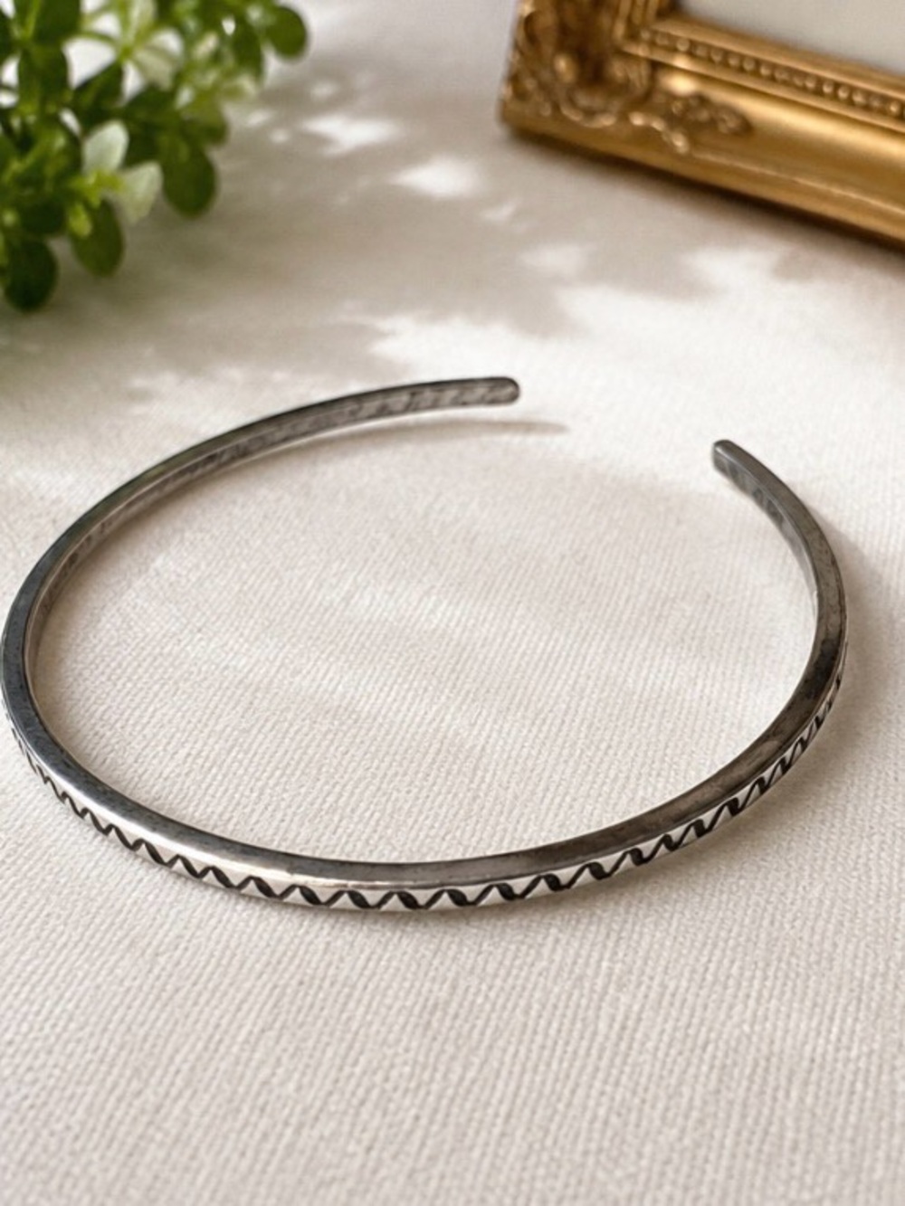Authentic Navajo TAHE Sterling Silver Stamped Dainty Bracelet